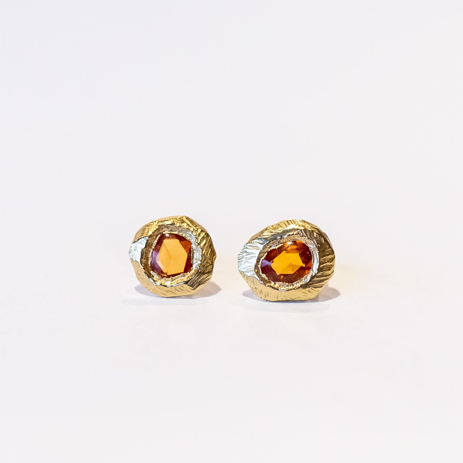 Freeform Rose Cut Orange Sapphire Slice Earrings