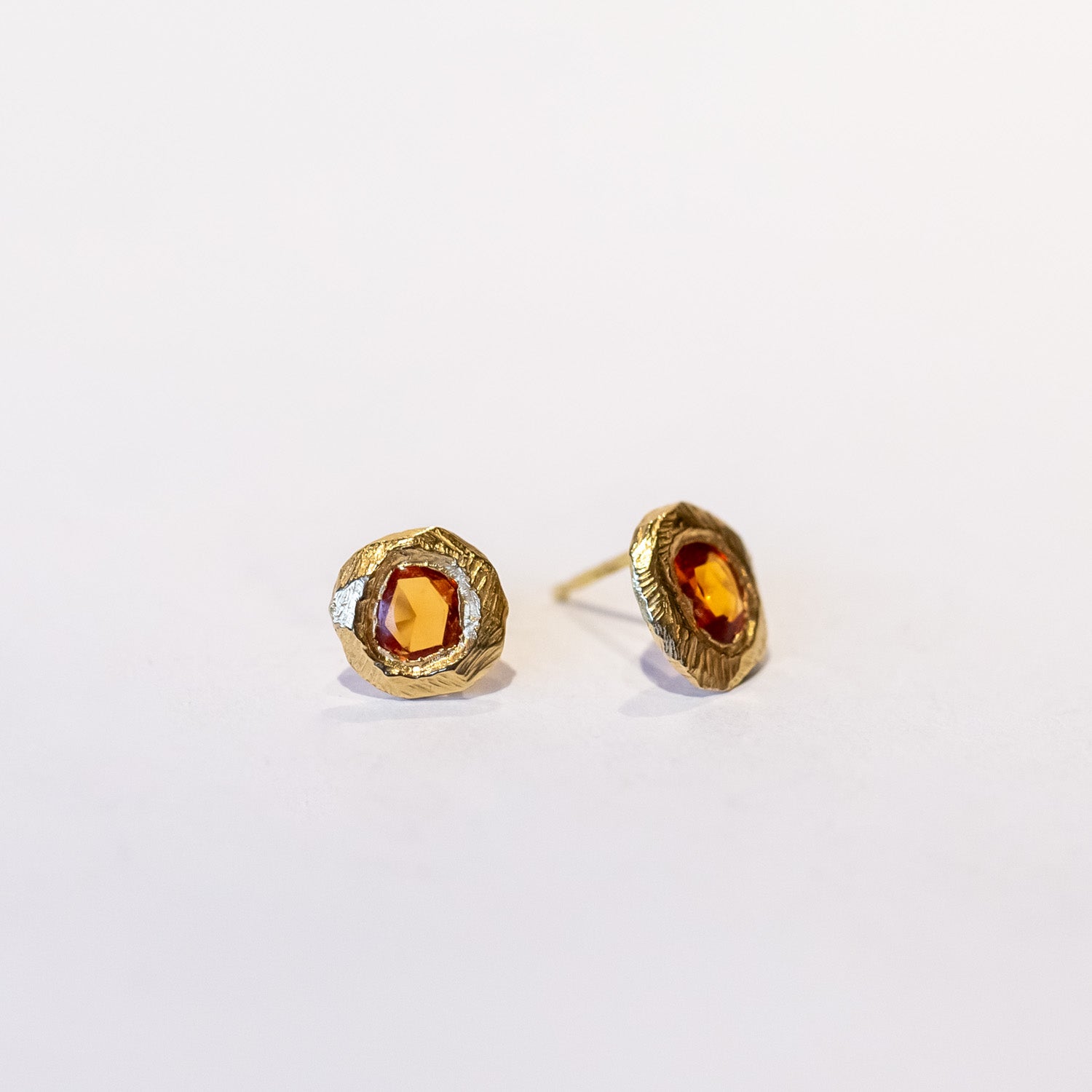 Freeform Rose Cut Orange Sapphire Slice Earrings