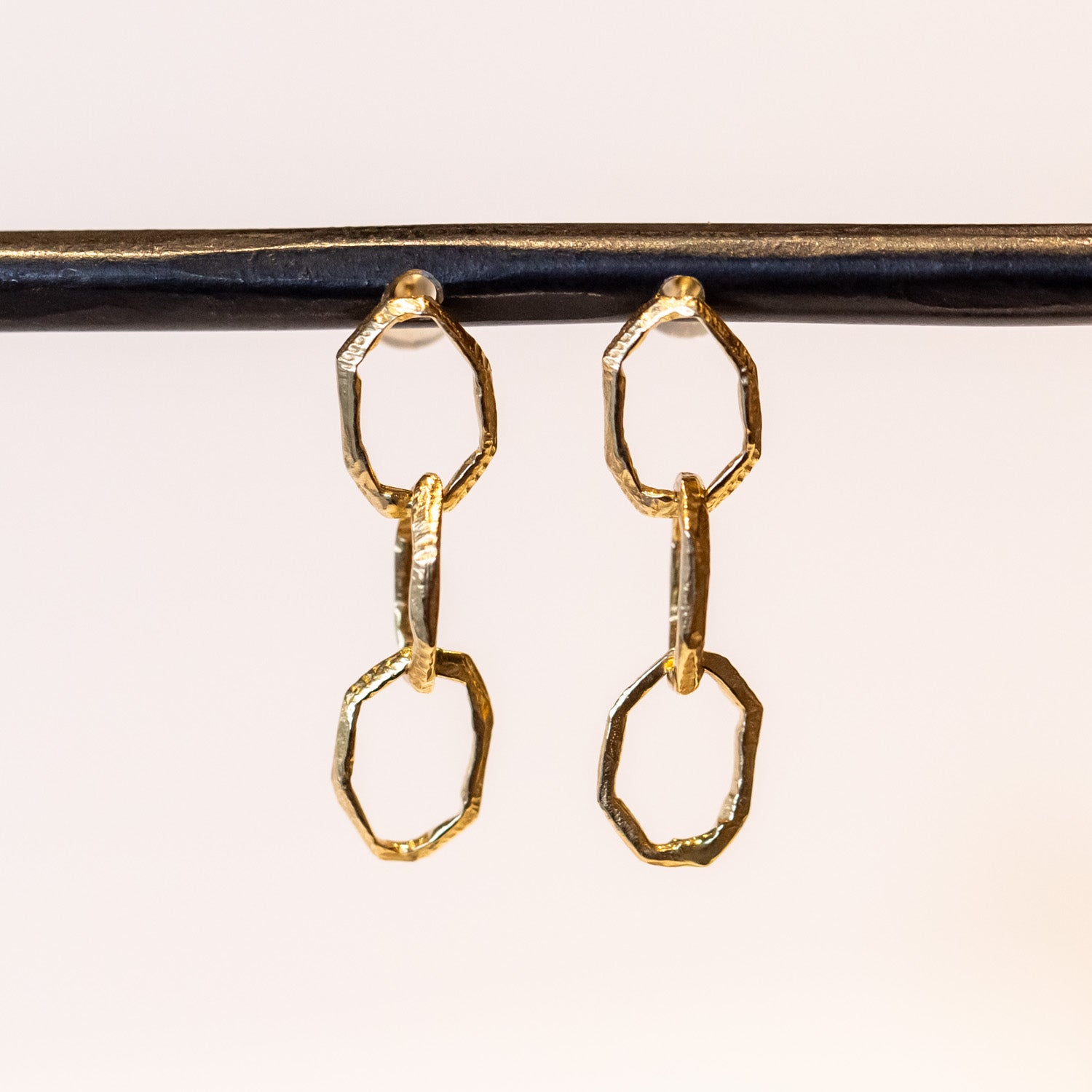 Triple Drop Chain Link Stud Earrings