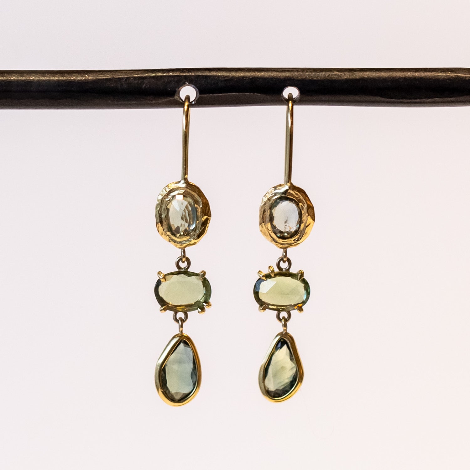 Triple Green Sapphire Earrings