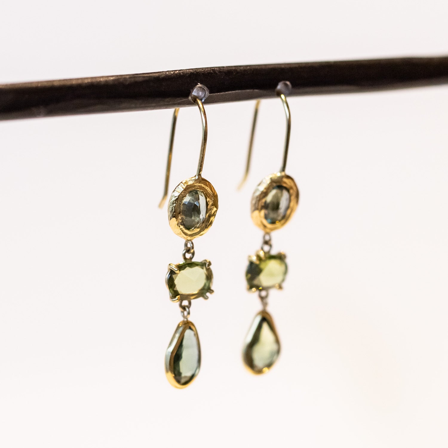 Triple Green Sapphire Earrings