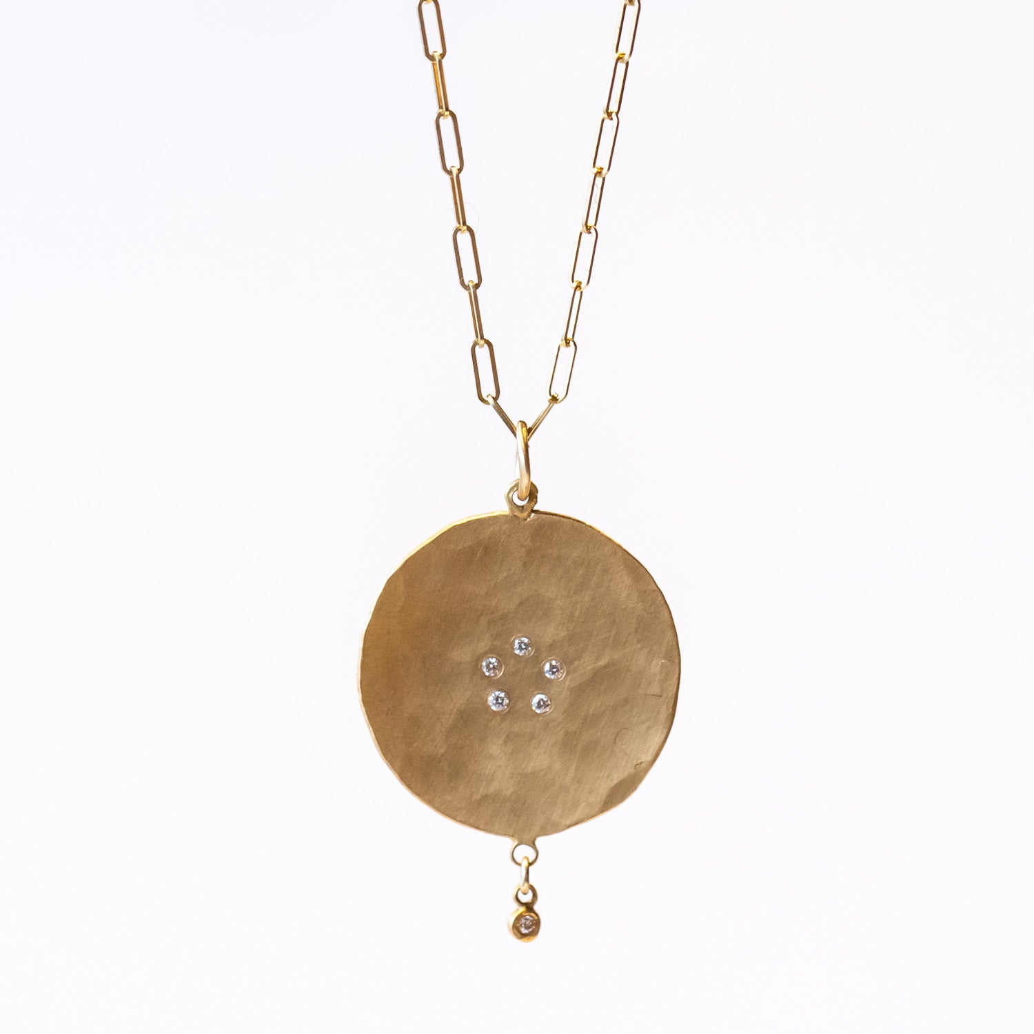Large Hammered Diamond Disc Drop Necklace