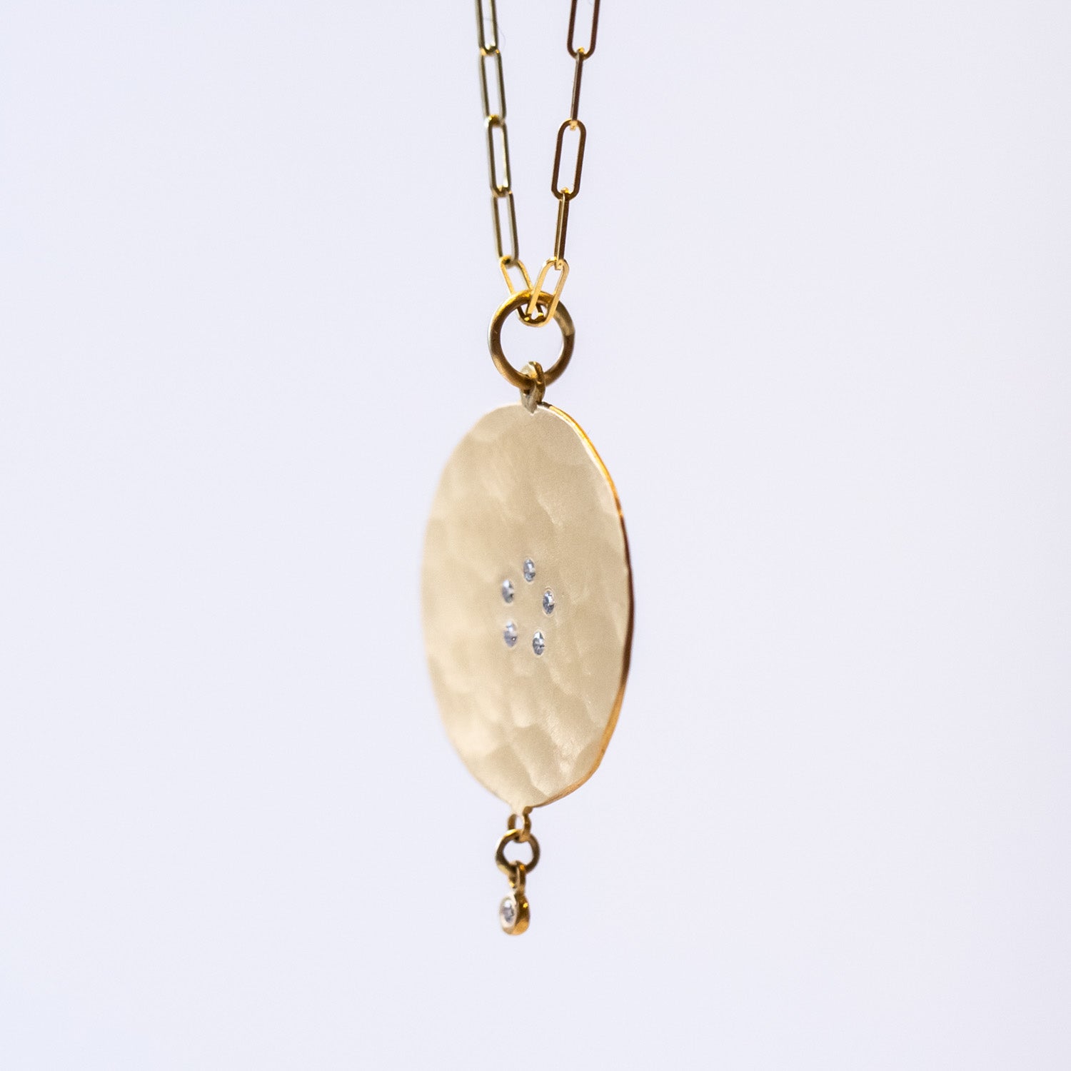 Large Hammered Diamond Disc Drop Necklace