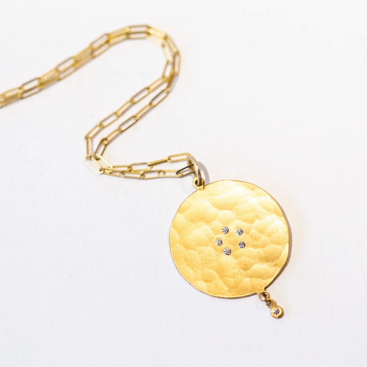 Large Hammered Diamond Disc Drop Necklace