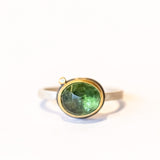 Rose Cut Green Tourmaline Ring with Diamond