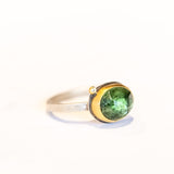 Rose Cut Green Tourmaline Ring with Diamond