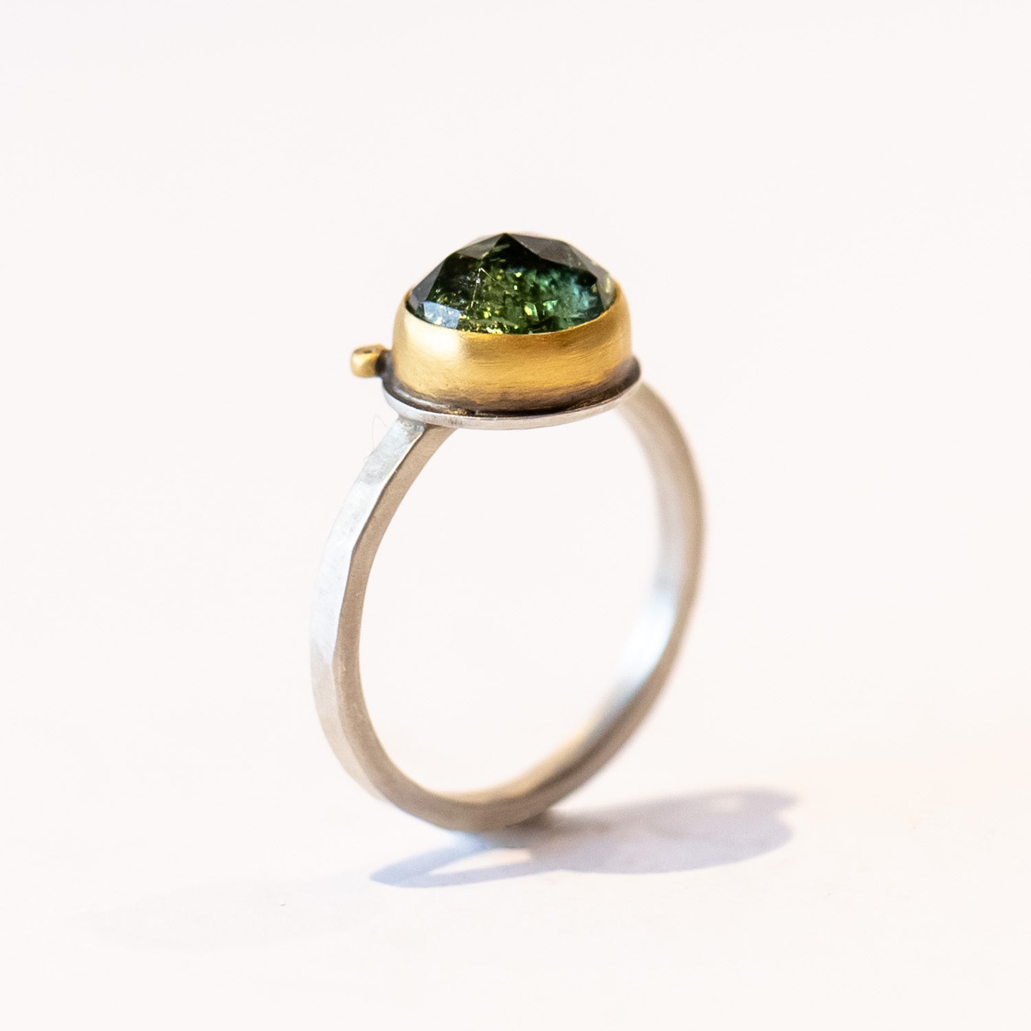 Rose Cut Green Tourmaline Ring with Diamond