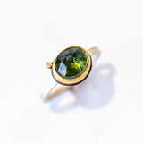 Rose Cut Green Tourmaline Ring with Diamond