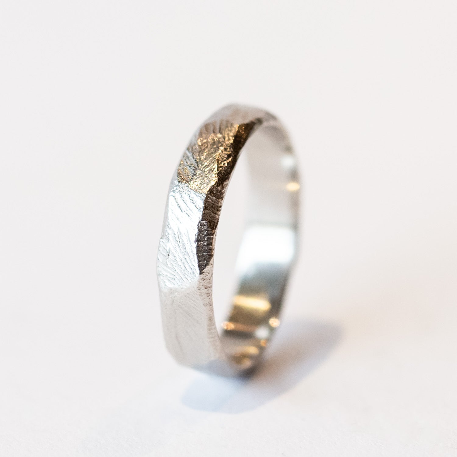 Hand Carved Thick Platinum Wedding Band, 5mm