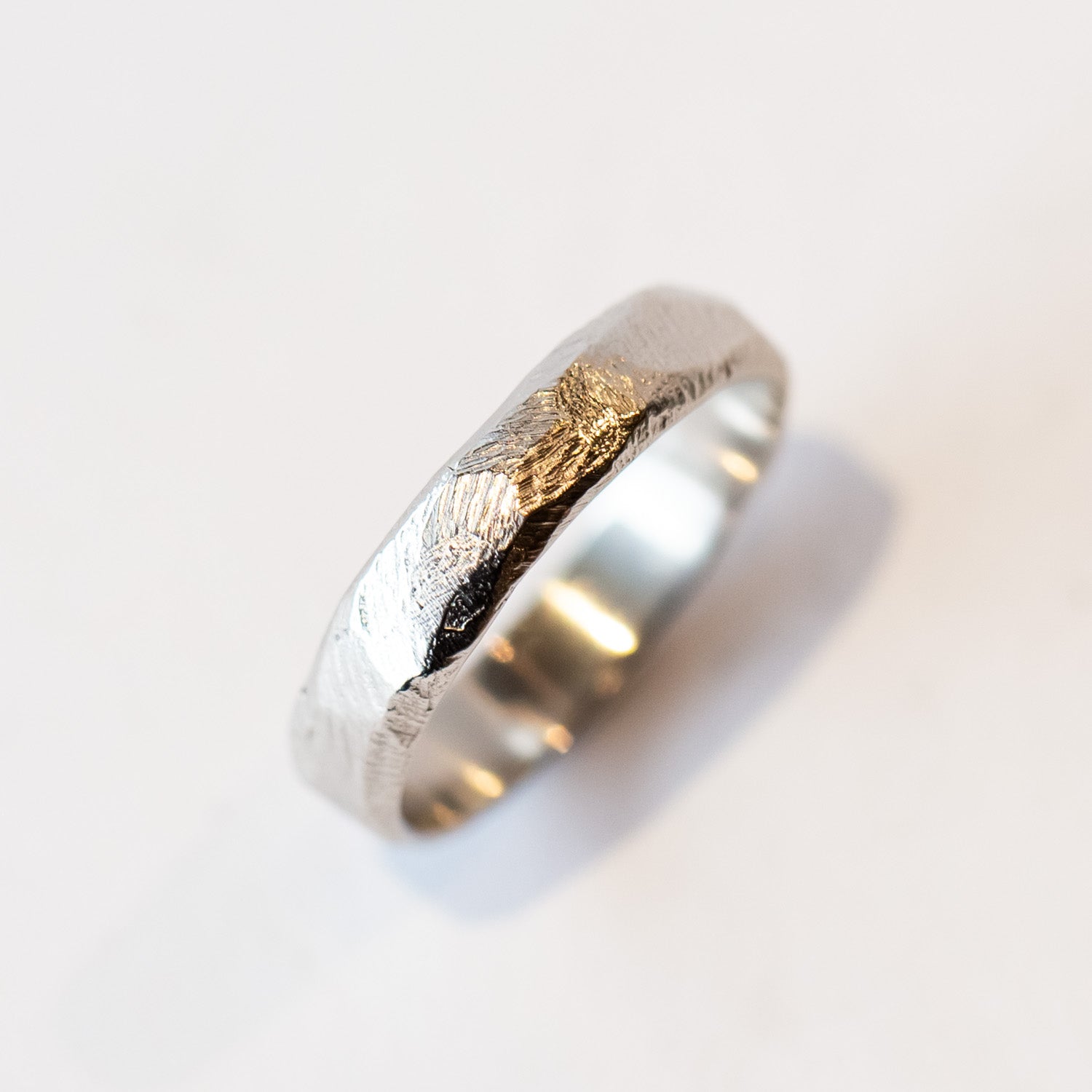 Hand Carved Thick Platinum Wedding Band, 5mm