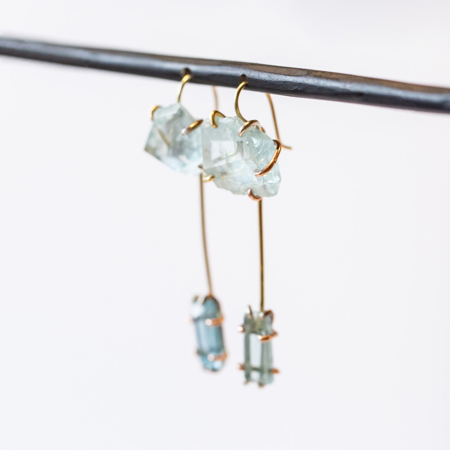 Variance Objects | Long Aquamarine Day to Night Earrings