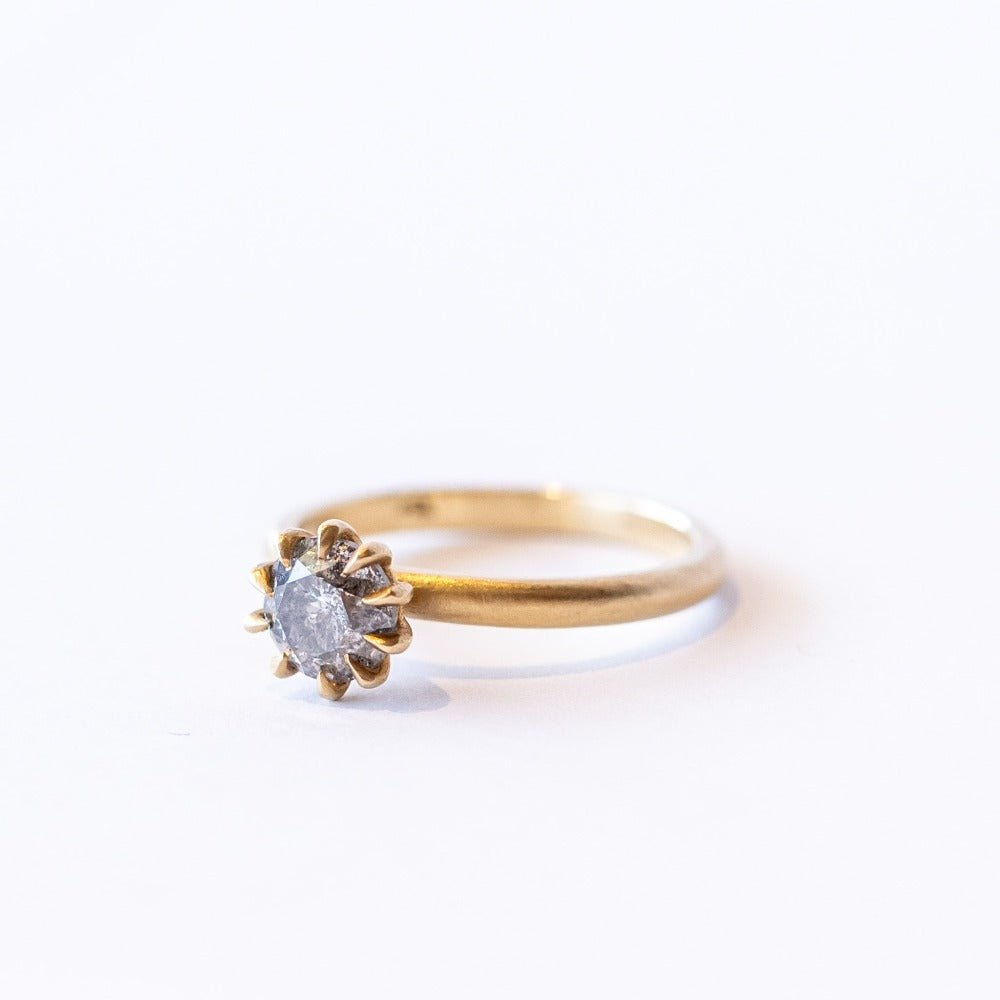 Salt and Pepper Diamond Solitaire Soleil Ring