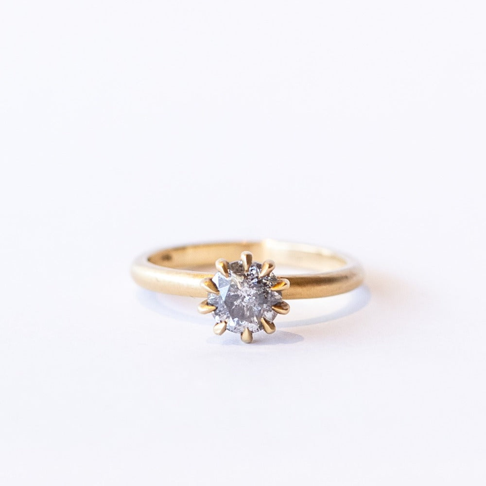 Salt and Pepper Diamond Solitaire Soleil Ring