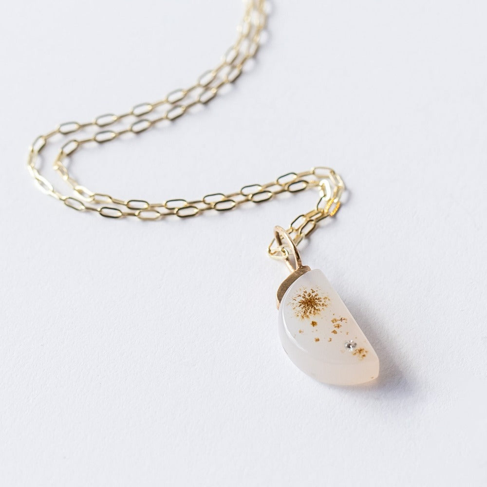 Montana Agate and Diamond Moon Charm