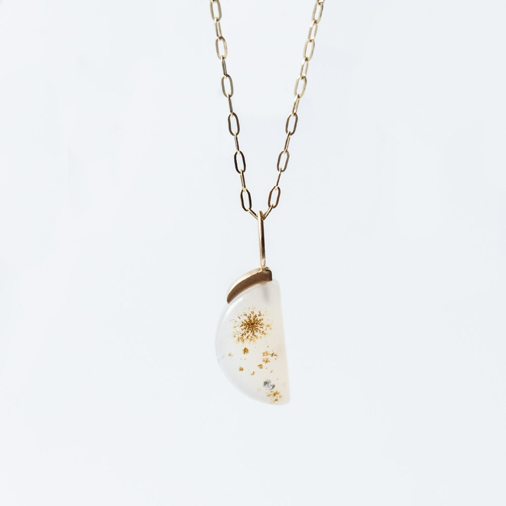 Montana Agate and Diamond Moon Charm