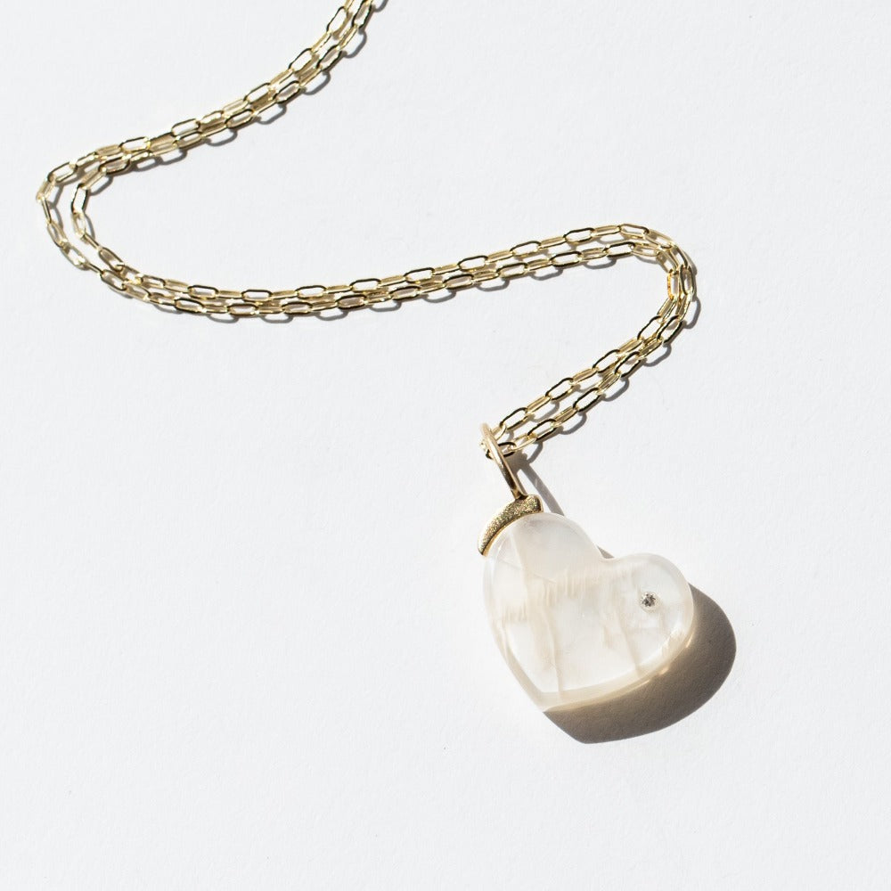 Moonstone and Diamond Heart Charm