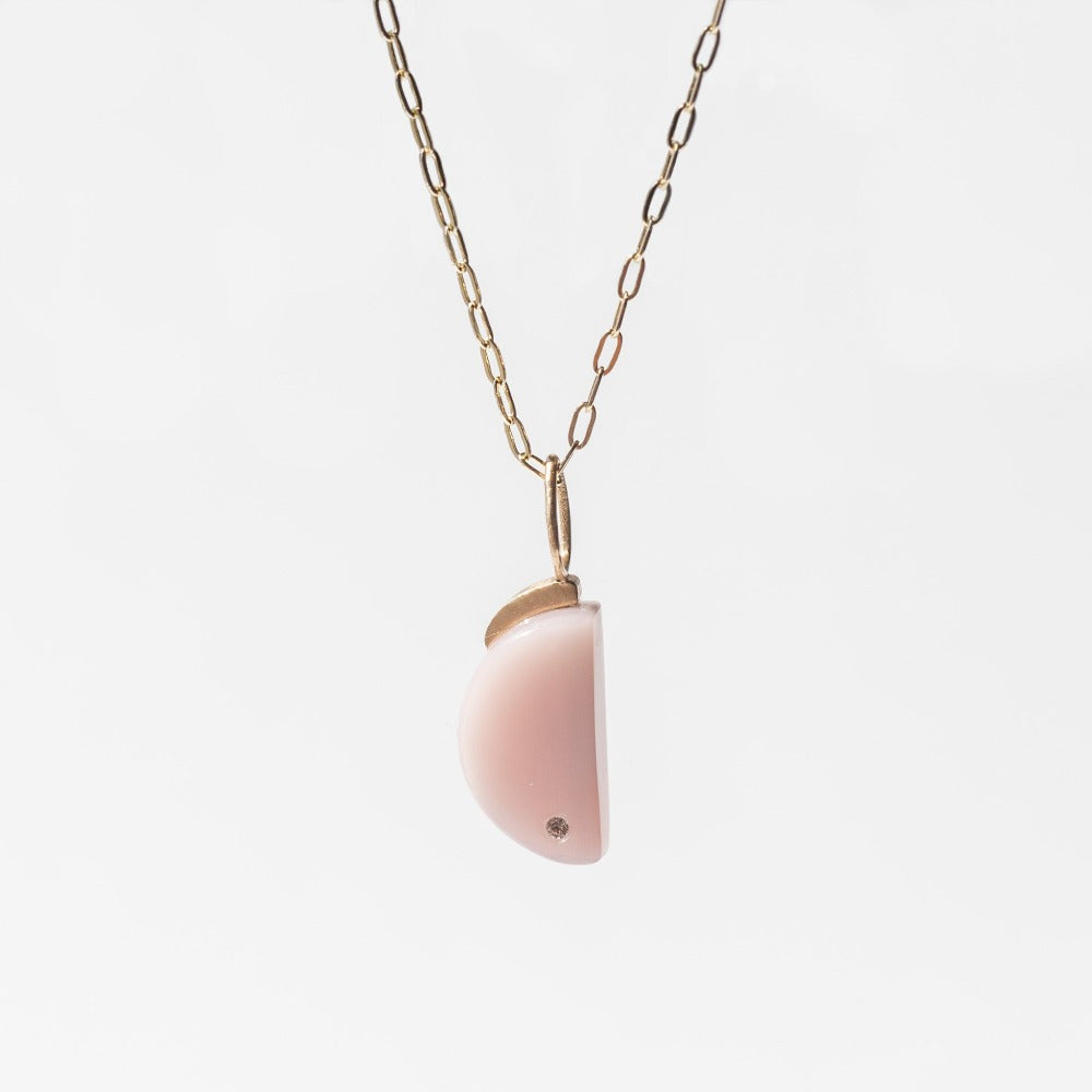 Pink Opal and Diamond Moon Charm