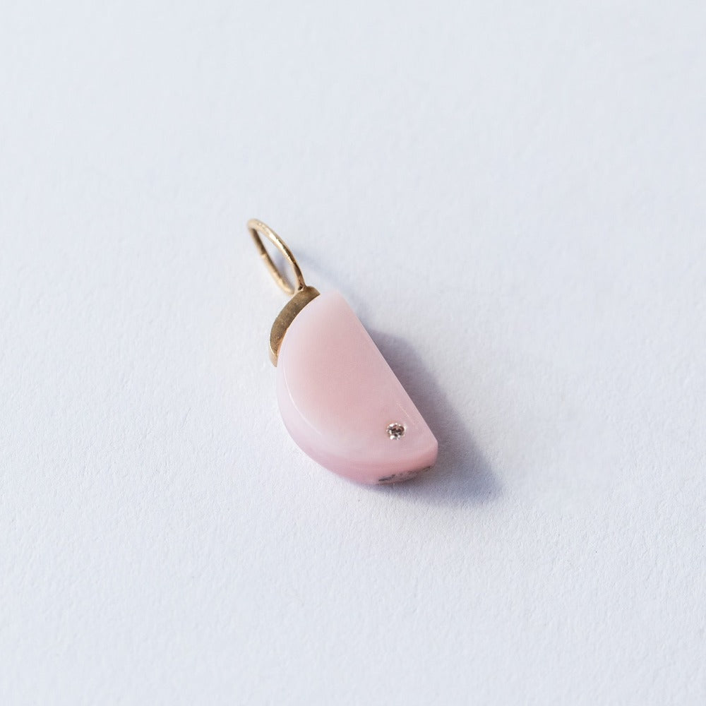Pink Opal and Diamond Moon Charm