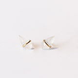 Stud earrings featuring kite-shaped moonstone gems wrapped in a band of yellow gold.