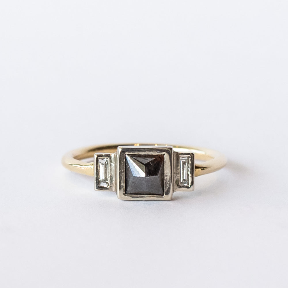 Three-Stone Black and White Diamond Triad Ring