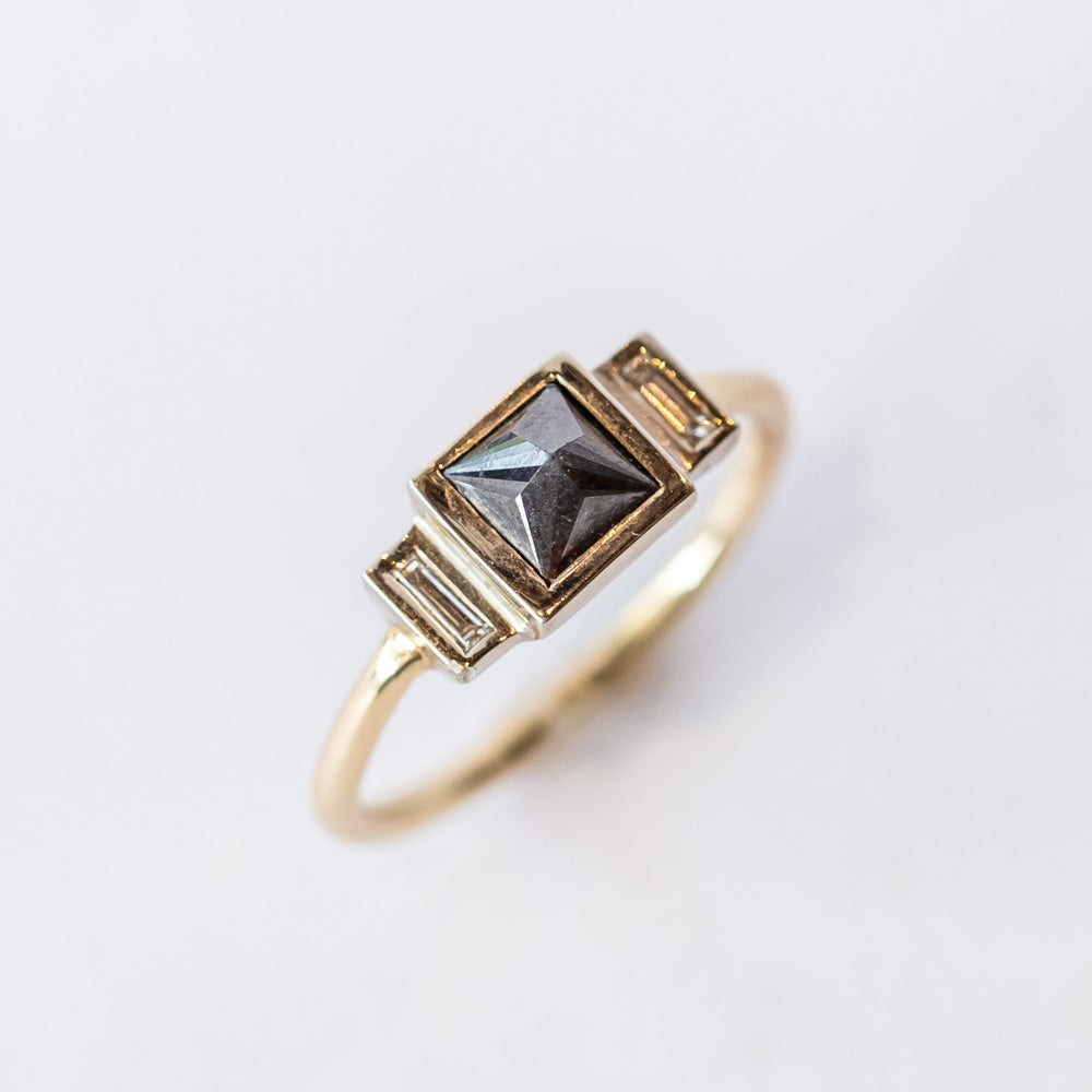 Three-Stone Black and White Diamond Triad Ring