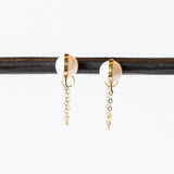 Bezel Wrap Pearl Chain Stud Earrings