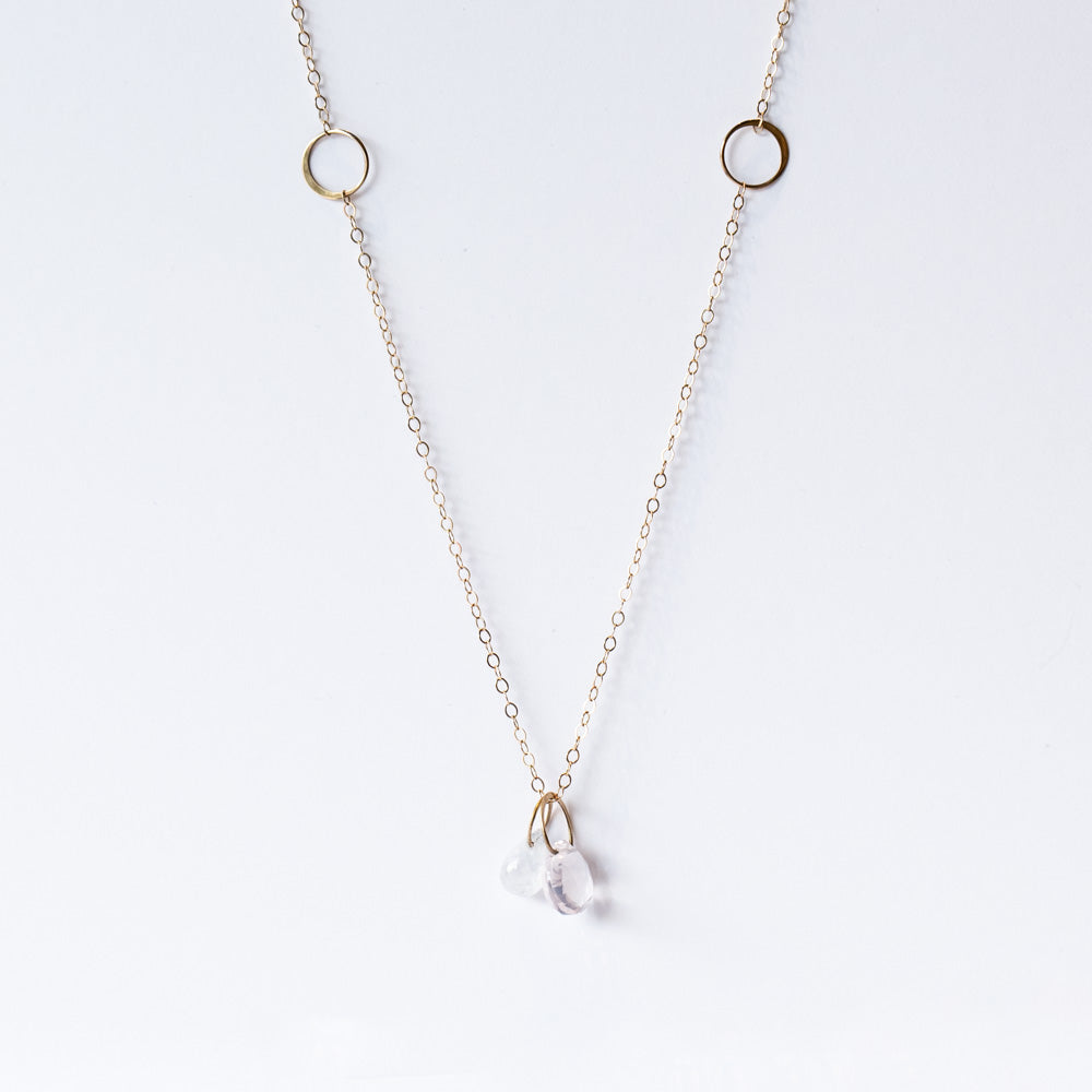 White Topaz and Rainbow Moonstone Two Drop Necklace
