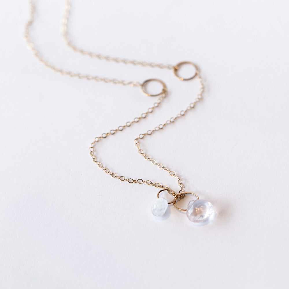 White Topaz and Rainbow Moonstone Two Drop Necklace