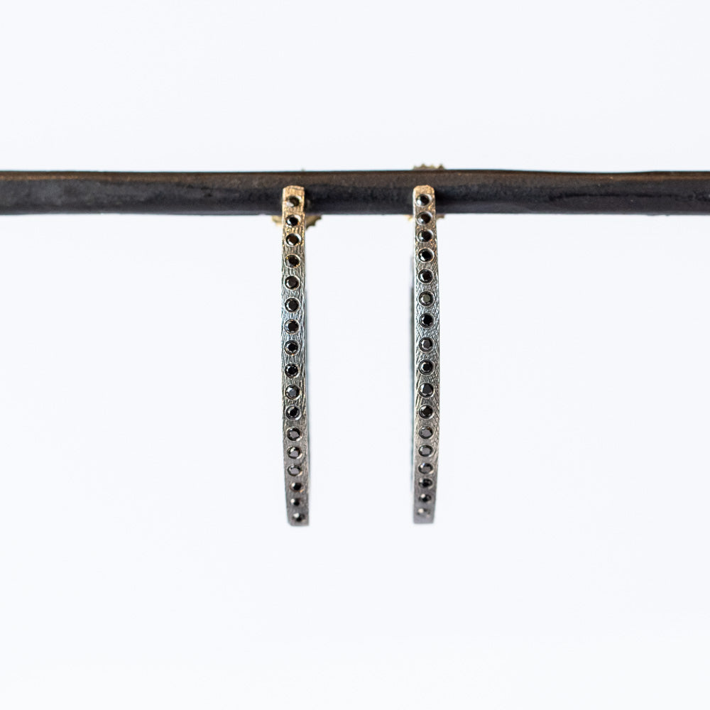 Celine Medium Black Diamond Marquise Hoop Earrings