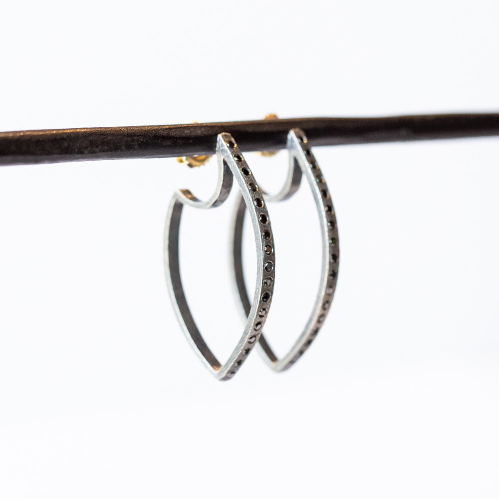 Celine Medium Black Diamond Marquise Hoop Earrings