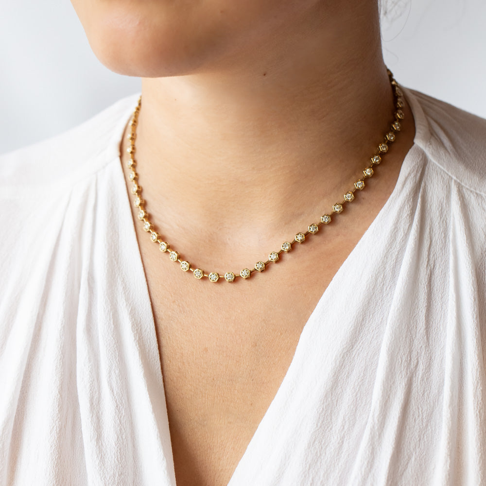 Ariel Gordon Jewelry 14K ゴールド アンクレット チェーン Ariel Gordon | Diamond Hex Tennis Necklace – LAPIS