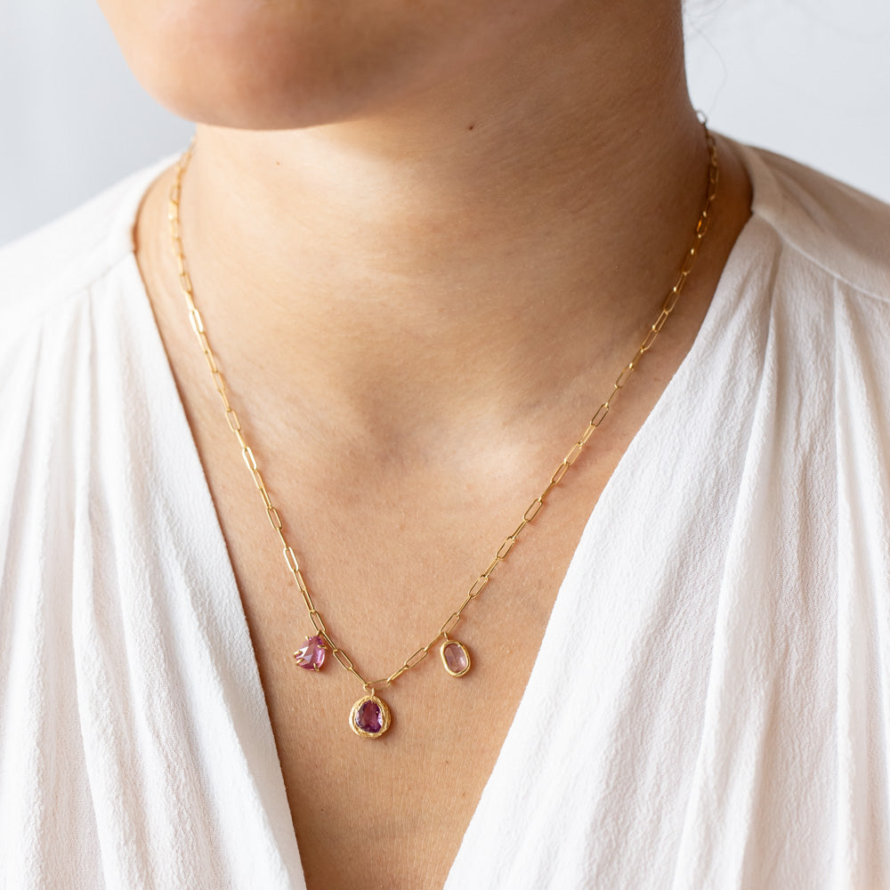 Mixed Setting Triple Pink Sapphire Necklace