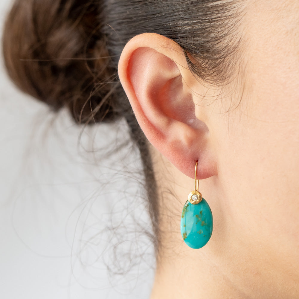 One of a Kind Turquoise and Diamond Drop Earrings
