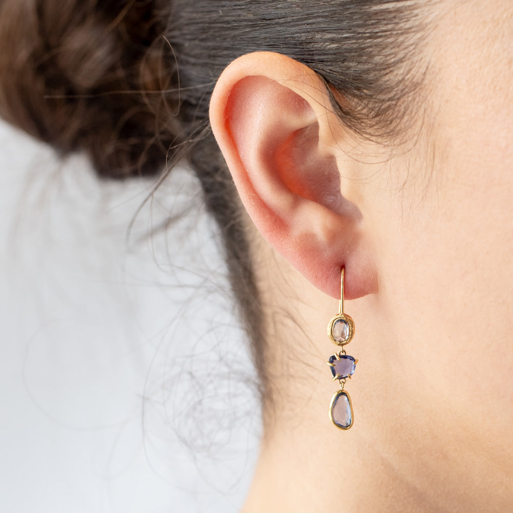 Triple Blue Sapphire Earrings