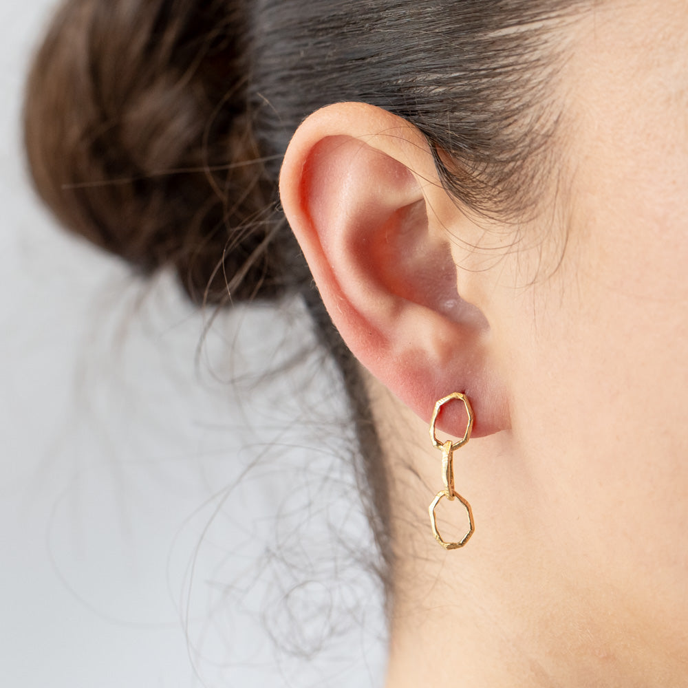 Triple Drop Chain Link Stud Earrings