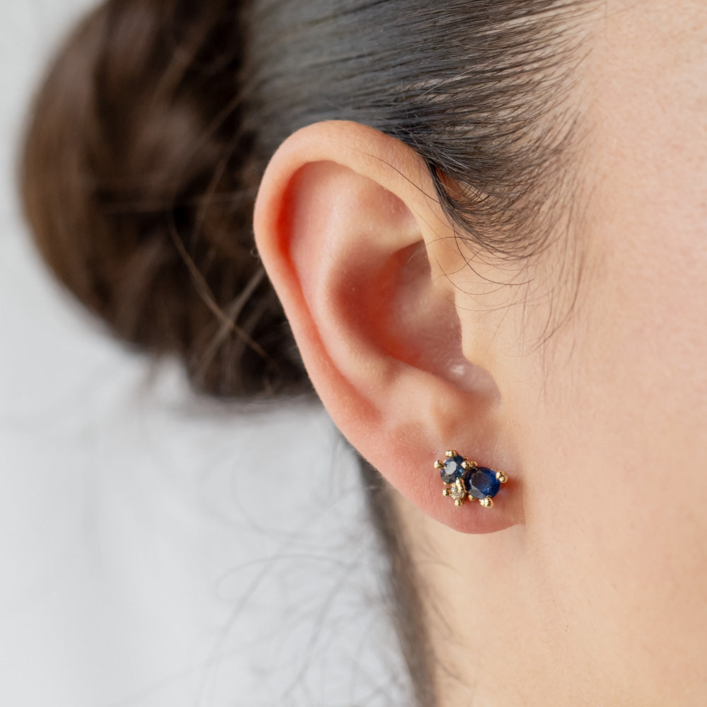 Sapphire Stud Earrings with Diamonds