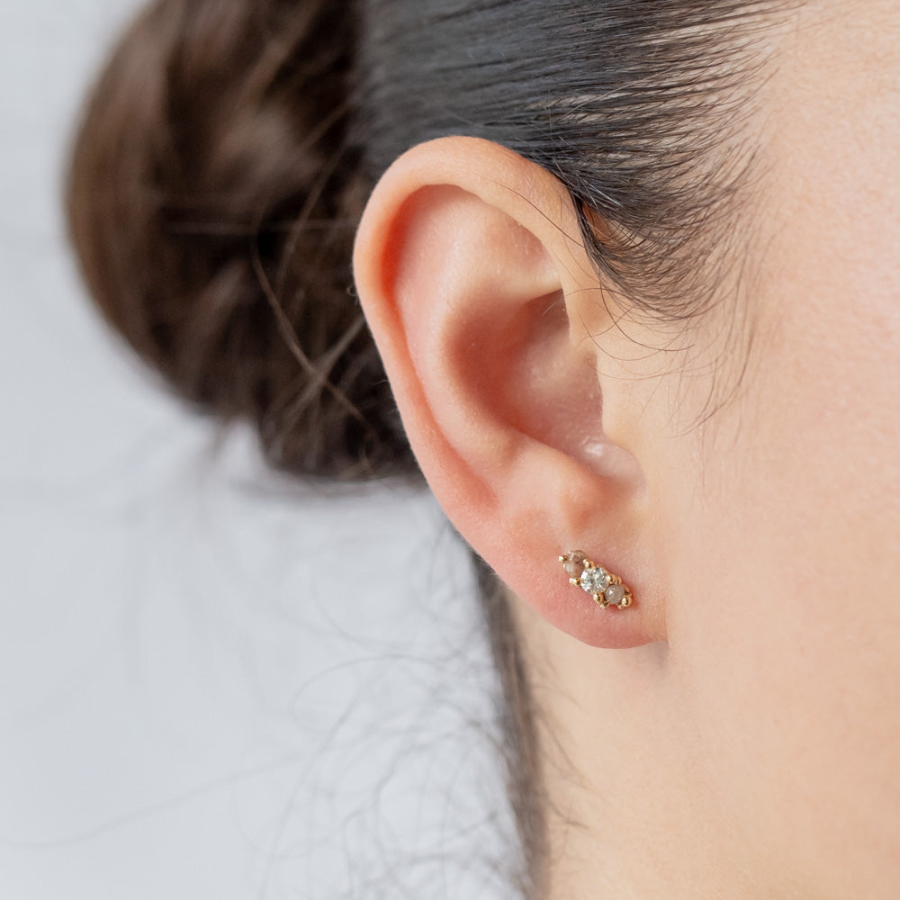 Ruth Tomlinson | Three Stone Mixed Diamond Stud Earrings