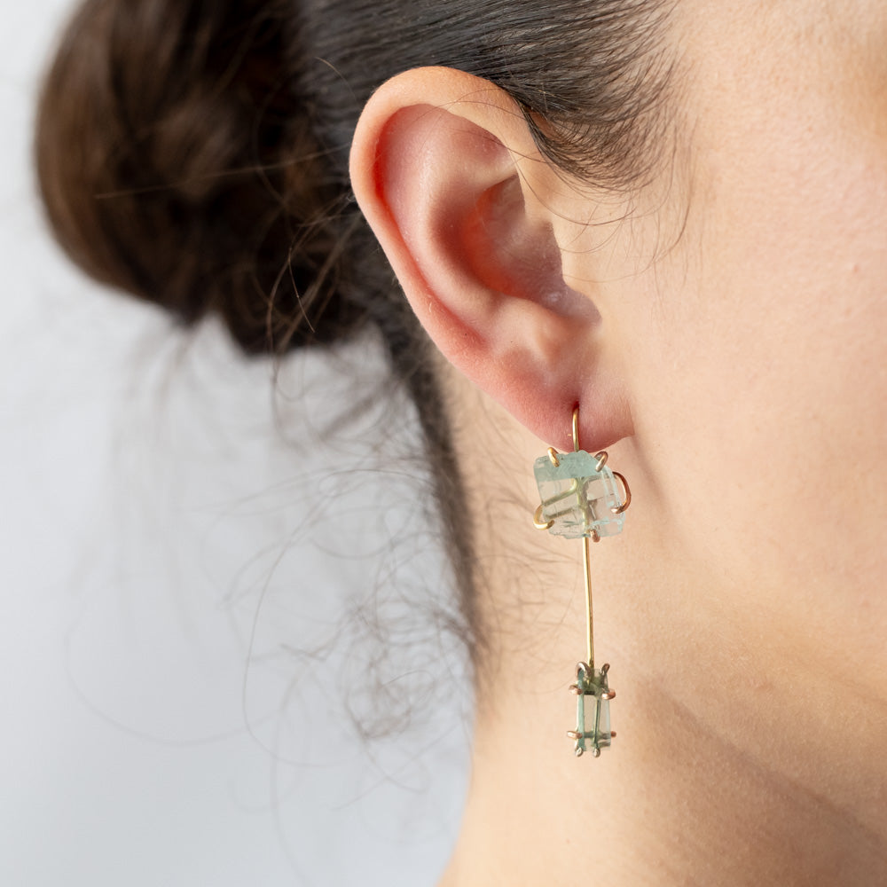 Variance Objects | Long Aquamarine Day to Night Earrings