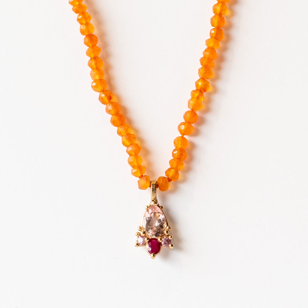 Beaded Orange and Pink Gemstone Necklace