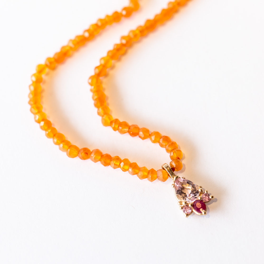 Beaded Orange and Pink Gemstone Necklace