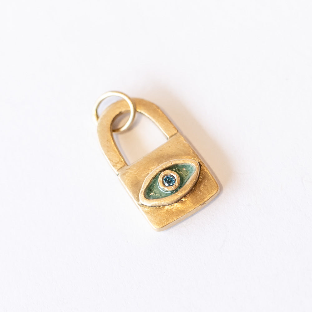 Blue Enamel and Diamond Padlock Eye Charm