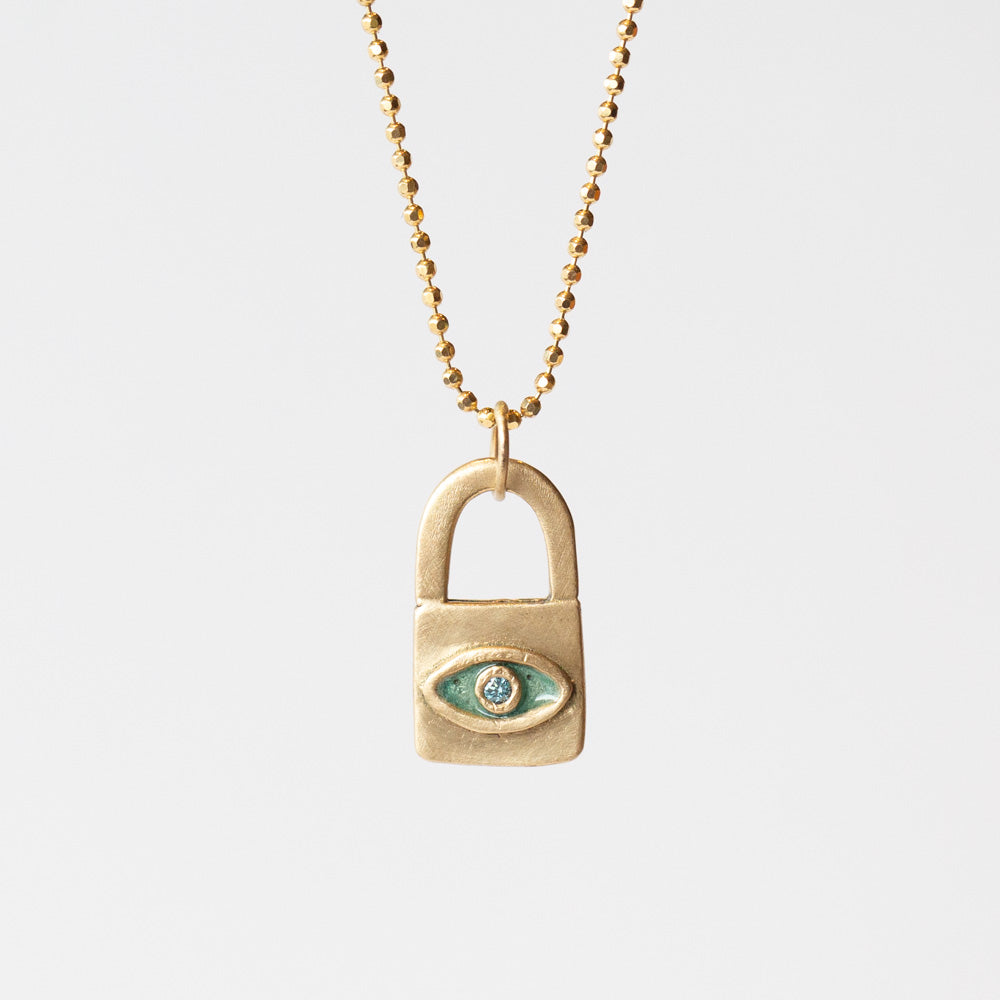 Blue Enamel and Diamond Padlock Eye Charm