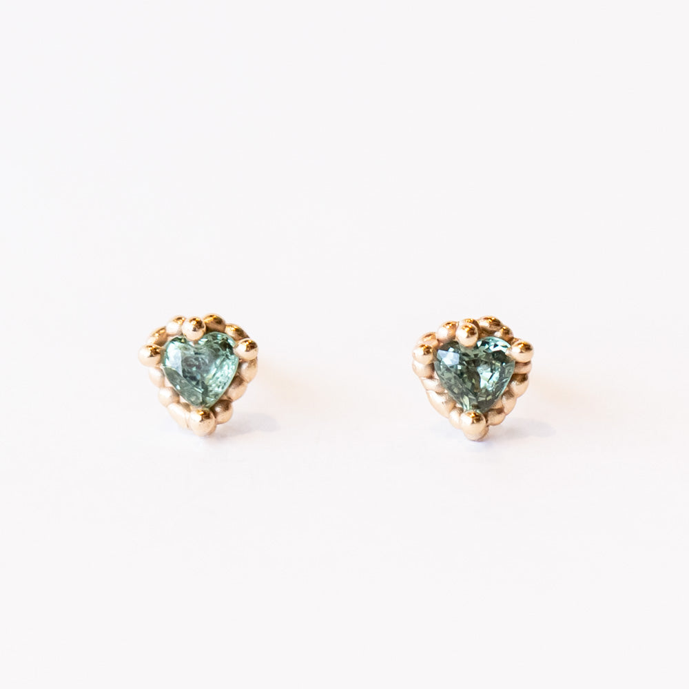 Green Sapphire Sweetheart Stud Earrings