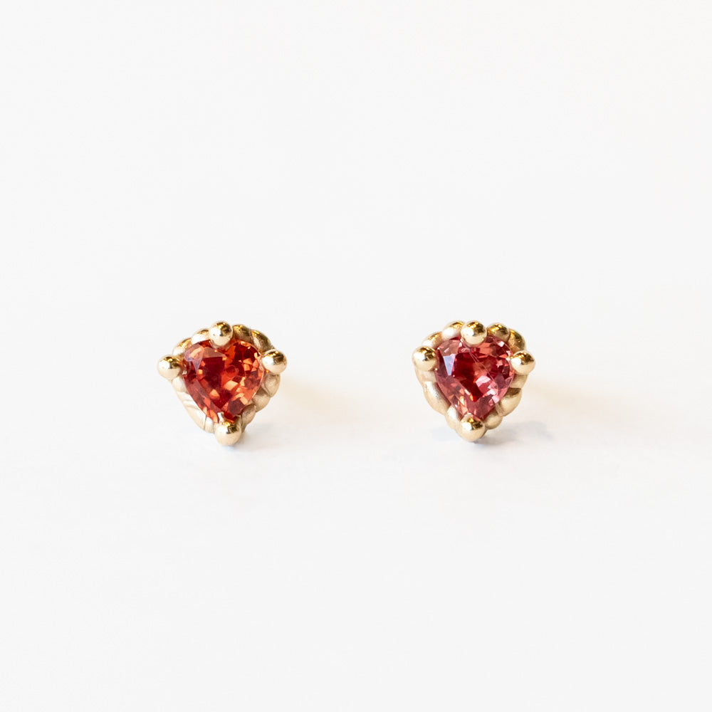 Orange Sapphire Sweetheart Stud Earrings