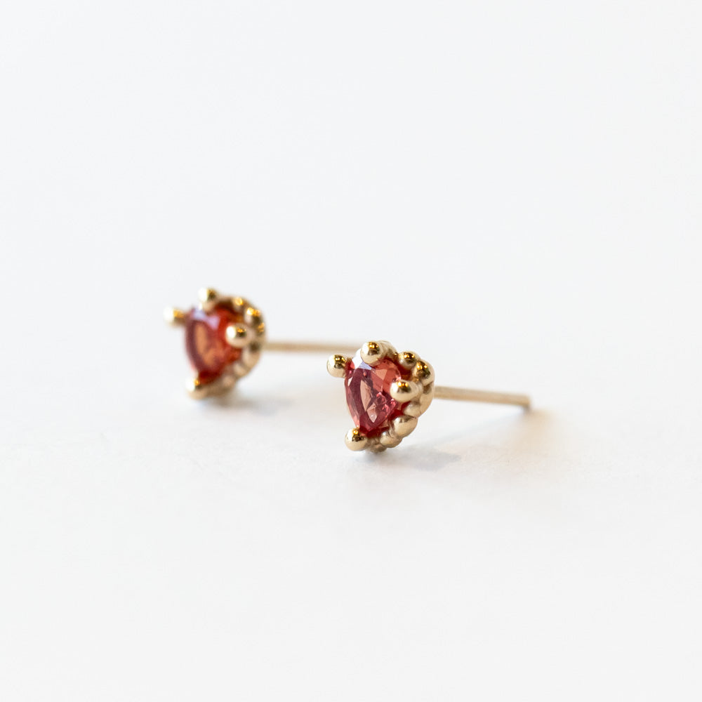 Orange Sapphire Sweetheart Stud Earrings