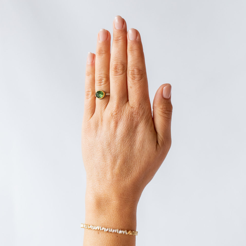 Rose Cut Green Tourmaline Ring with Diamond