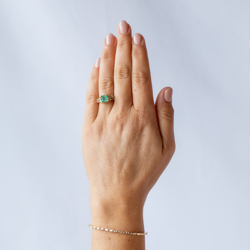 Emerald and Diamond Radiant Cluster Ring