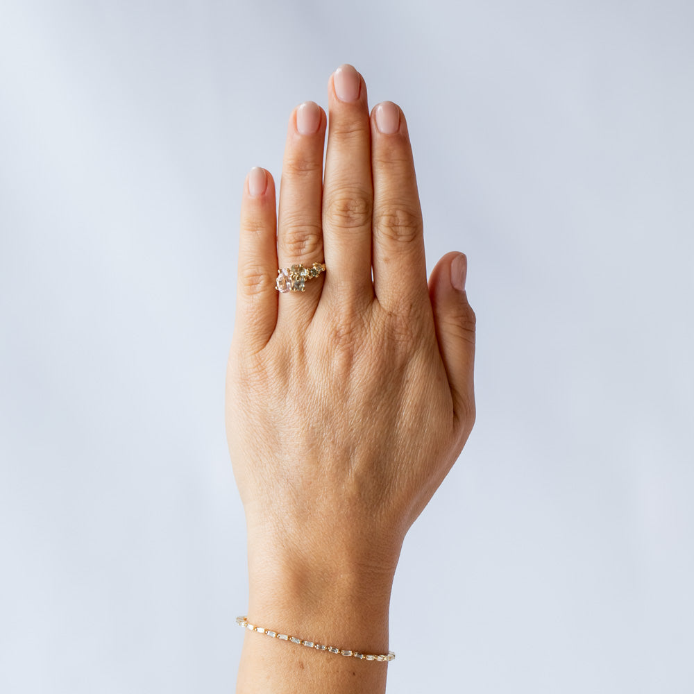 Ruth Tomlinson | Morganite and Green Amethyst Asymmetric Ring – LAPIS