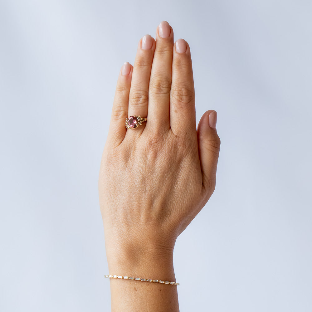 Ruth Tomlinson | Pink Tourmaline and Diamond Ring with Granules