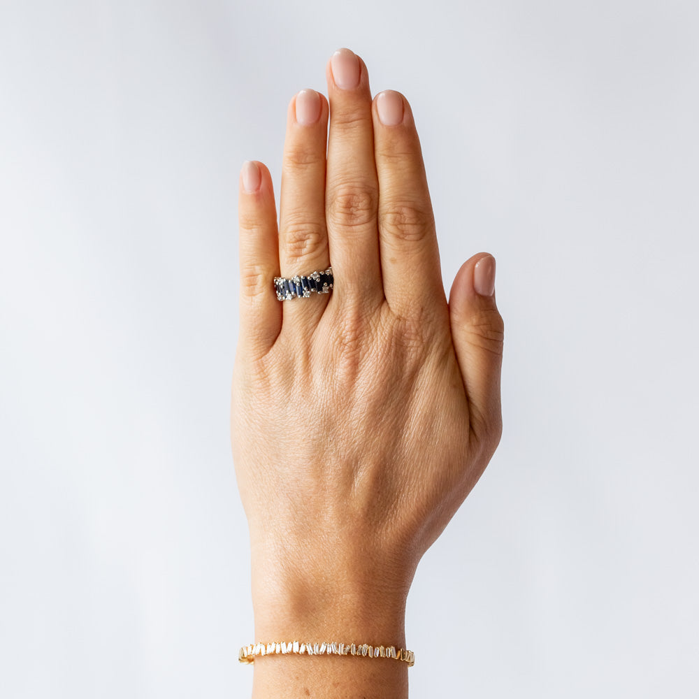 Suzanne Kalan 18k Blue Sapphire and Diamond Half Eternity Band